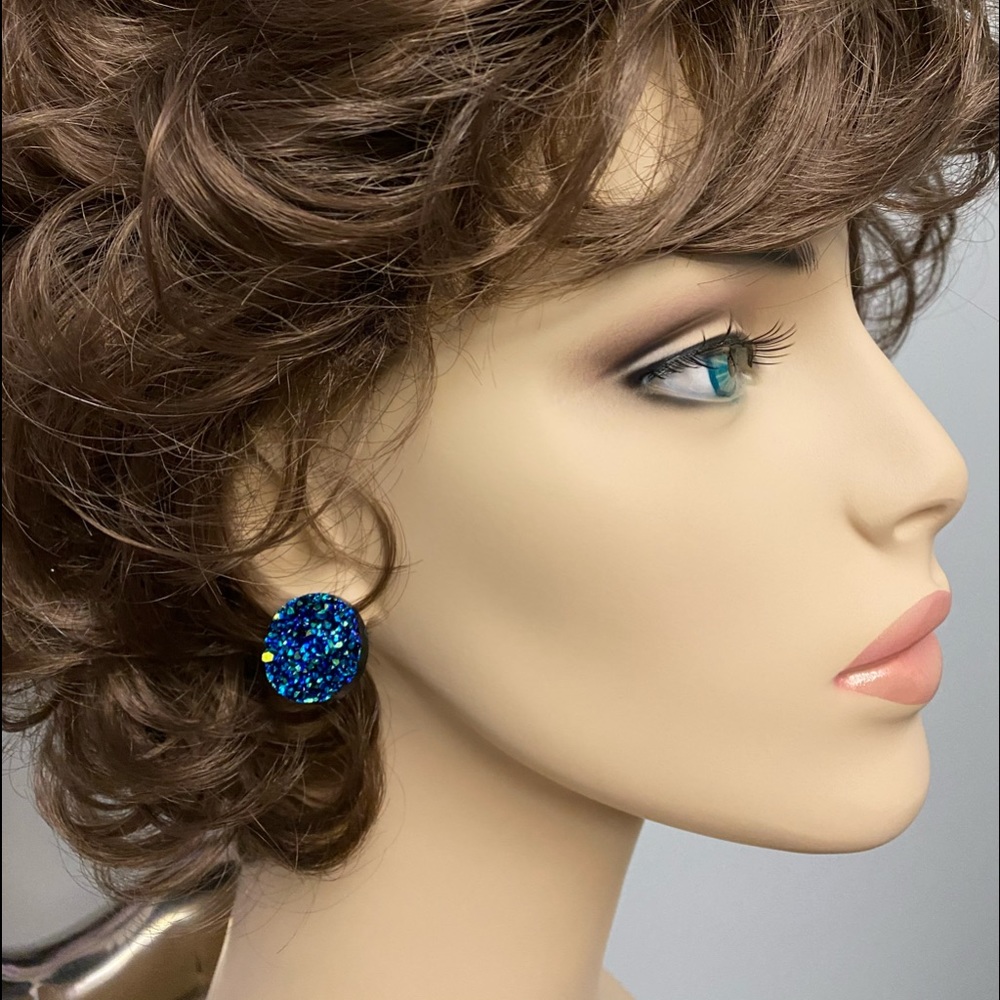 Druzy Turquoise Stud Earrings Handcrafted